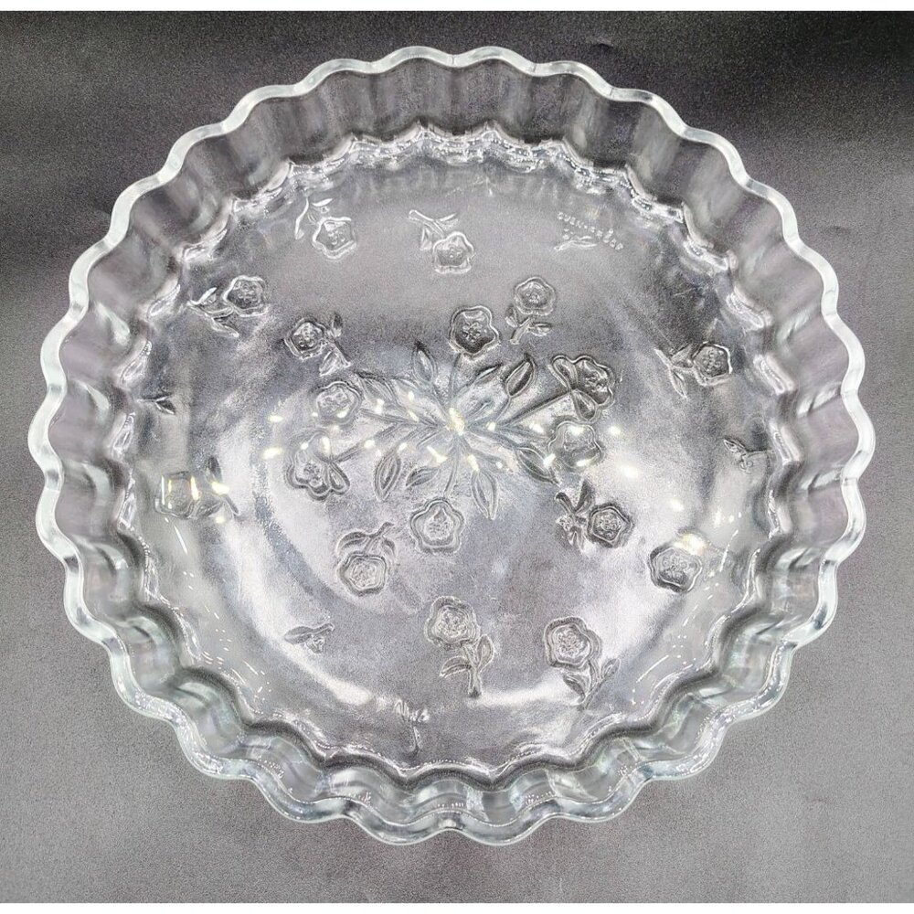 Quiche Pie Plate Anchor Hocking Vintage 10" Glass Dish Pattern Scalloped Edge